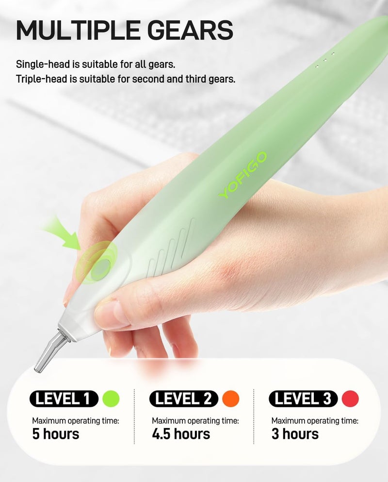 YOFIGO Electirc Wirless Diamond Painting Pen,Vacuum Diamond Art Pen with Charging Base, 3 Suction Heads,Gradient Painting Pen for Beginners (Green) - Image 3